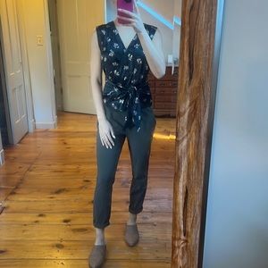 Anthropologie (Lenon) black floral wrap top